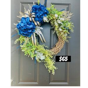 New Hand Made Blue and Green Floral Wreath
